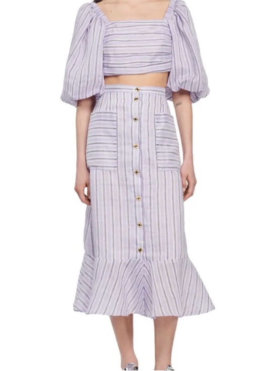 Sandro Dresses & Skirts - Sandro Lavender Stripe Button-Front Midi Skirt